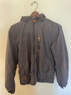 Outdoor Life Men's Hooded Windbreaker Jacket in Gray with Tan Accents
